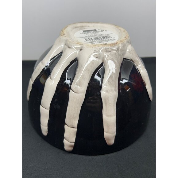 Ashland Skeleton Manor Halloween Bowl Black & White Ceramic Decorative Handwash - Picture 4 of 8